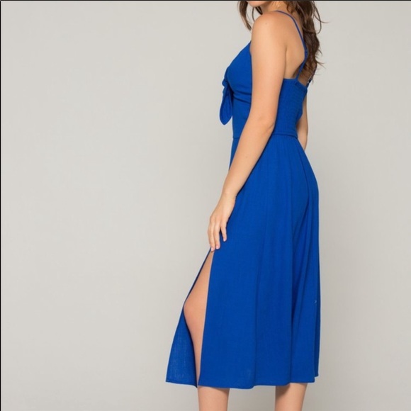 | band of gypsies • malibu linen front-tie midi dress • small | - Picture 3 of 3